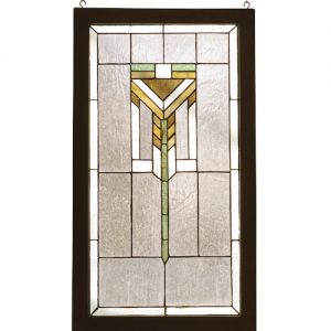 Wood Framed Stained Glass Hanging Decor Window Panel Hangings