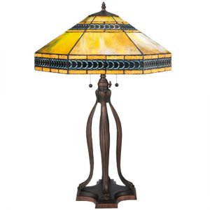 Yellow Art Deco Table Lamp Lighting Tiffany Style Stained Glass