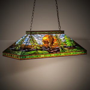 Hanging Stained Glass Lamp For Island With Forest and Eagle Design